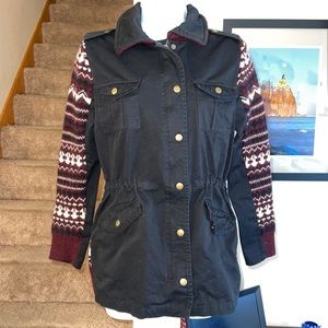 Jessica Simpson black canvas red cream fair isle sweater jacket extra small